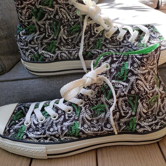 BNWoT CTAS Converse black/kelly green converse allover pattern (11M - 13W) KICKS - Picture 6 of 8